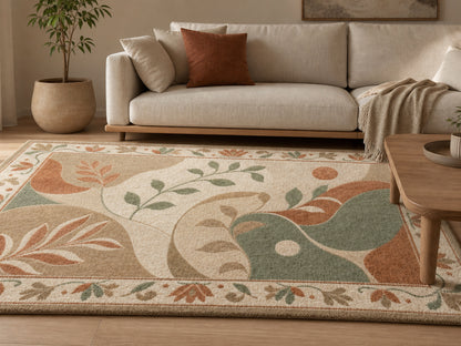 Hand Tufted Wool Rug| modern botanical abstract rug |Sage Green Terracotta Rug