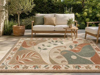 Hand Tufted Wool Rug| modern botanical abstract rug |Sage Green Terracotta Rug