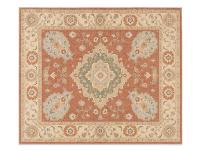 Hand Tufted Wool Rug| Terracotta & Ivory Wool Rug |Traditional Floral Medallion Area Rug