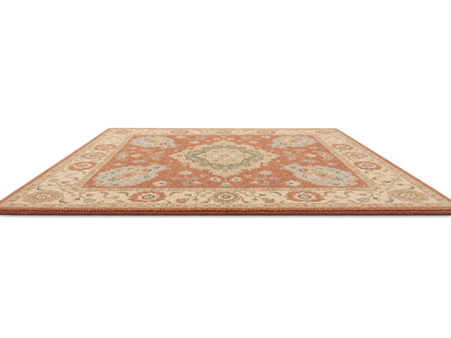 Hand Tufted Wool Rug| Terracotta & Ivory Wool Rug |Traditional Floral Medallion Area Rug