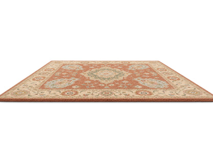 Hand Tufted Wool Rug| Terracotta & Ivory Wool Rug |Traditional Floral Medallion Area Rug