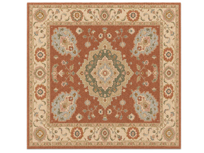 Hand Tufted Wool Rug| Terracotta & Ivory Wool Rug |Traditional Floral Medallion Area Rug