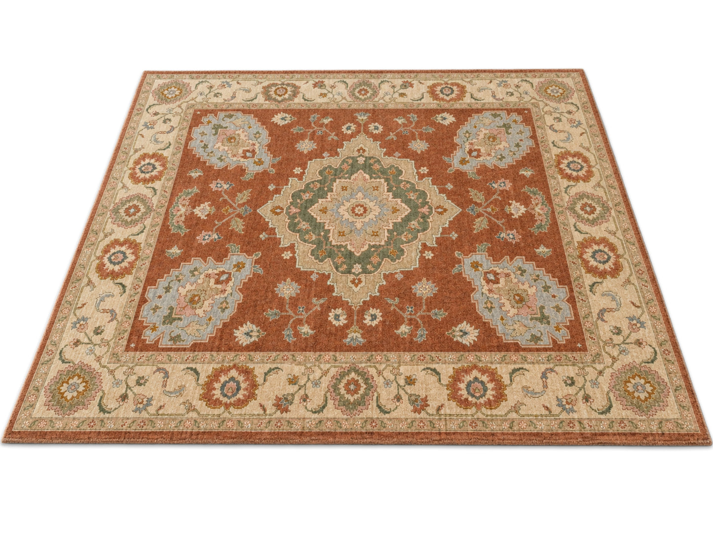 Hand Tufted Wool Rug| Terracotta & Ivory Wool Rug |Traditional Floral Medallion Area Rug