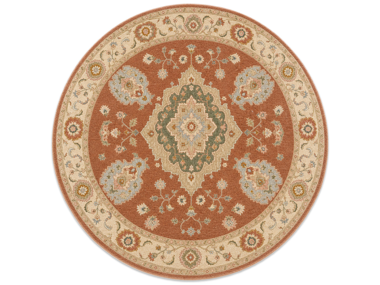 Hand Tufted Wool Rug| Terracotta & Ivory Wool Rug |Traditional Floral Medallion Area Rug