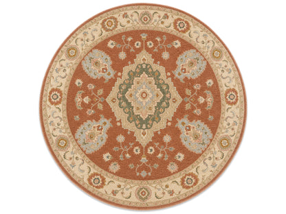 Hand Tufted Wool Rug| Terracotta & Ivory Wool Rug |Traditional Floral Medallion Area Rug