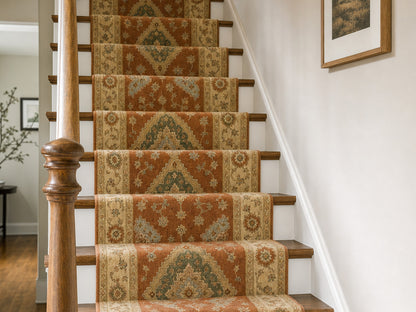 Hand Tufted Wool Rug| Terracotta & Ivory Wool Rug |Traditional Floral Medallion Area Rug