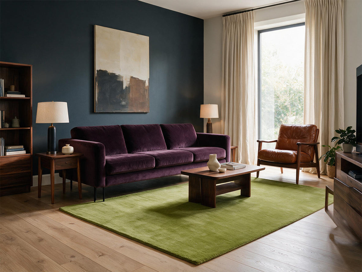 Solid Olive Green Wool Rug | Hand Tufted Modern Green Area Rug