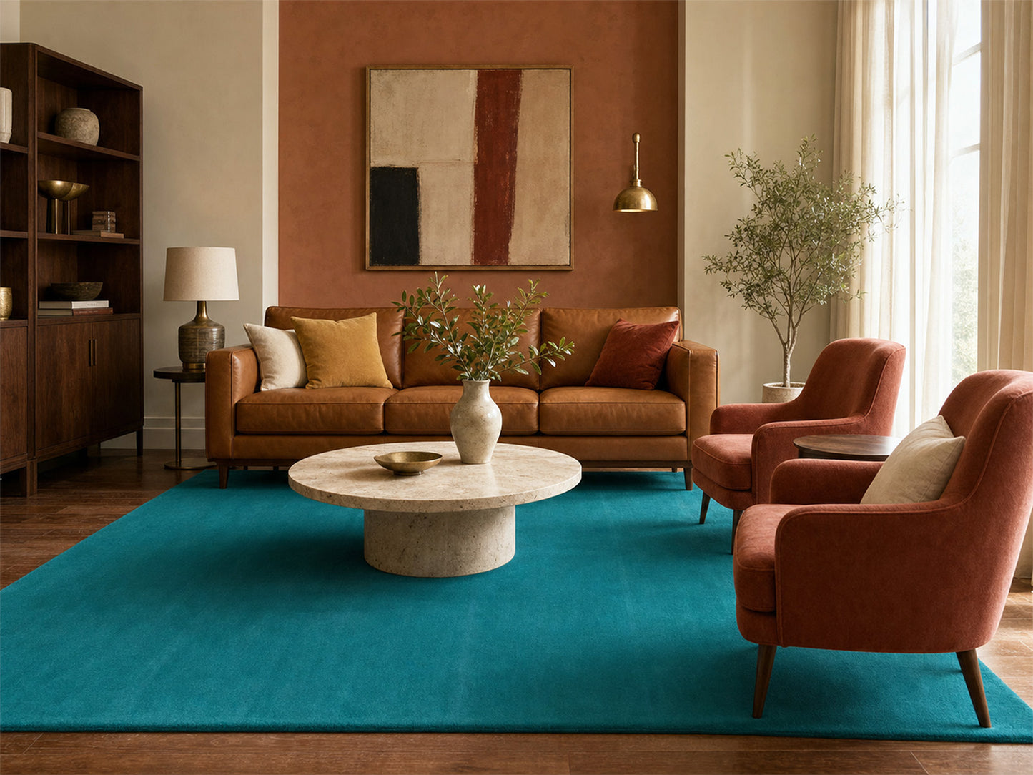 Solid Teal Blue Wool Rug | Hand-Tufted Modern Blue-Green Area Rug