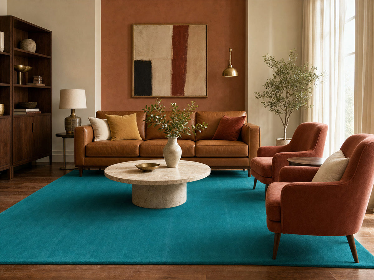 Solid Teal Blue Wool Rug | Hand-Tufted Modern Blue-Green Area Rug