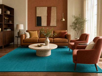 Solid Teal Blue Wool Rug | Hand-Tufted Modern Blue-Green Area Rug