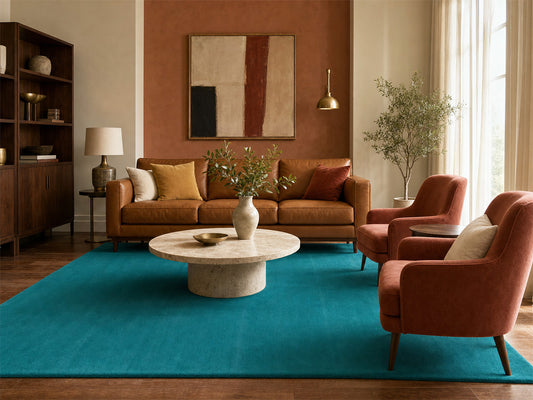 Solid Teal Blue Wool Rug | Hand-Tufted Modern Blue-Green Area Rug