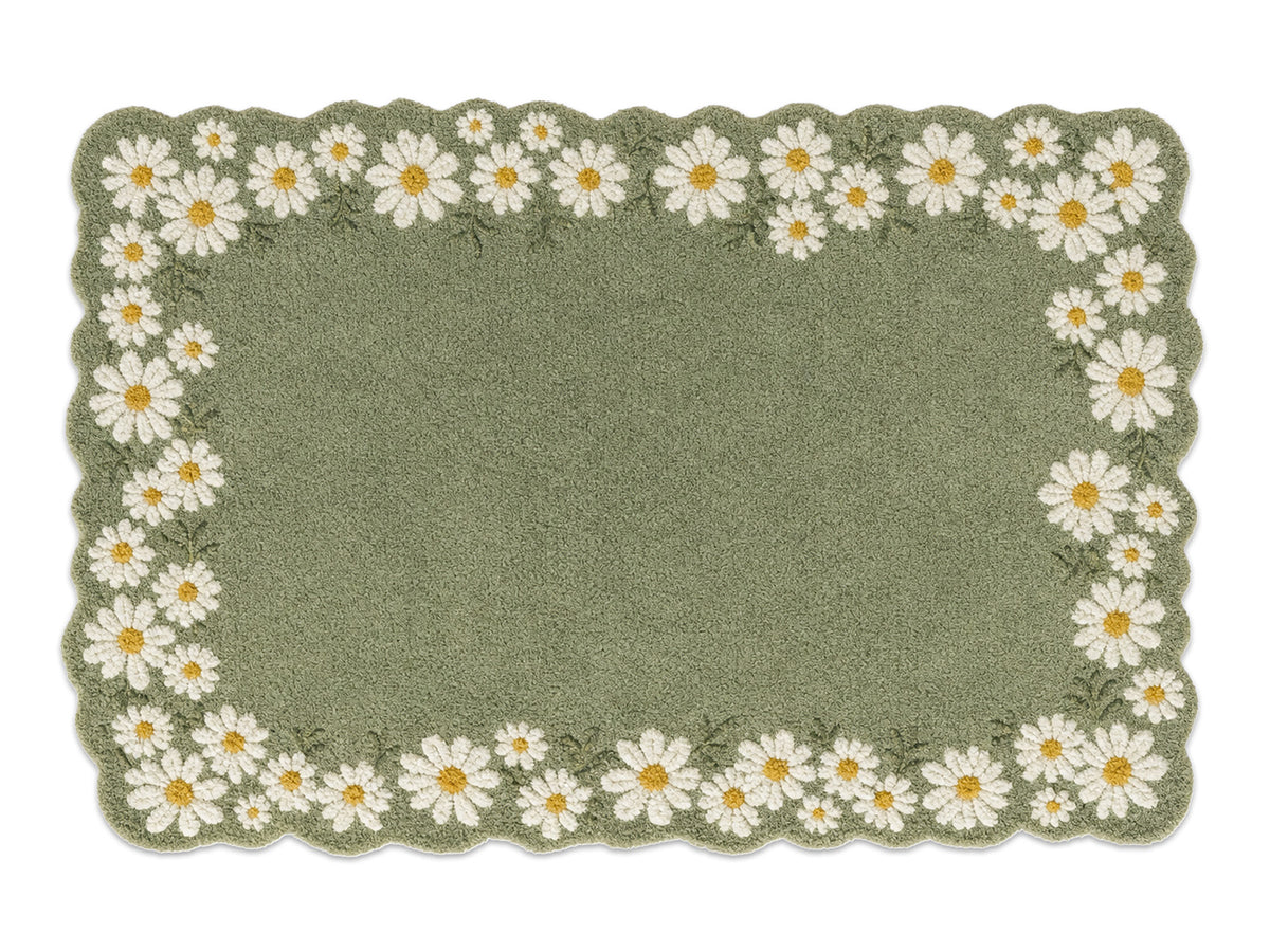 Sage Green Daisy Floral Scalloped Hand-Tufted Rug | Glaring Rugs