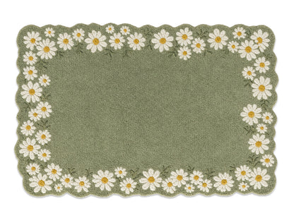 Sage Green Daisy Floral Scalloped Hand-Tufted Rug | Glaring Rugs