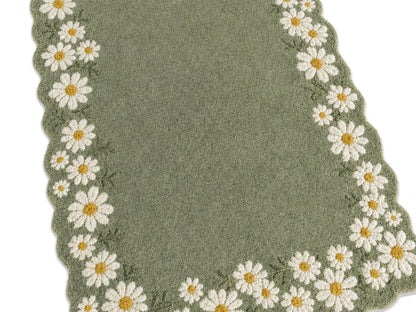 Sage Green Daisy Floral Scalloped Hand-Tufted Rug | Glaring Rugs