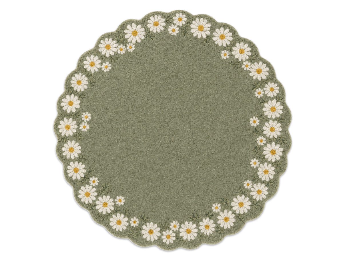 Sage Green Daisy Floral Scalloped Hand-Tufted Rug | Glaring Rugs