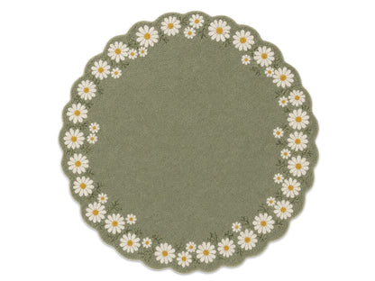 Sage Green Daisy Floral Scalloped Hand-Tufted Rug | Glaring Rugs