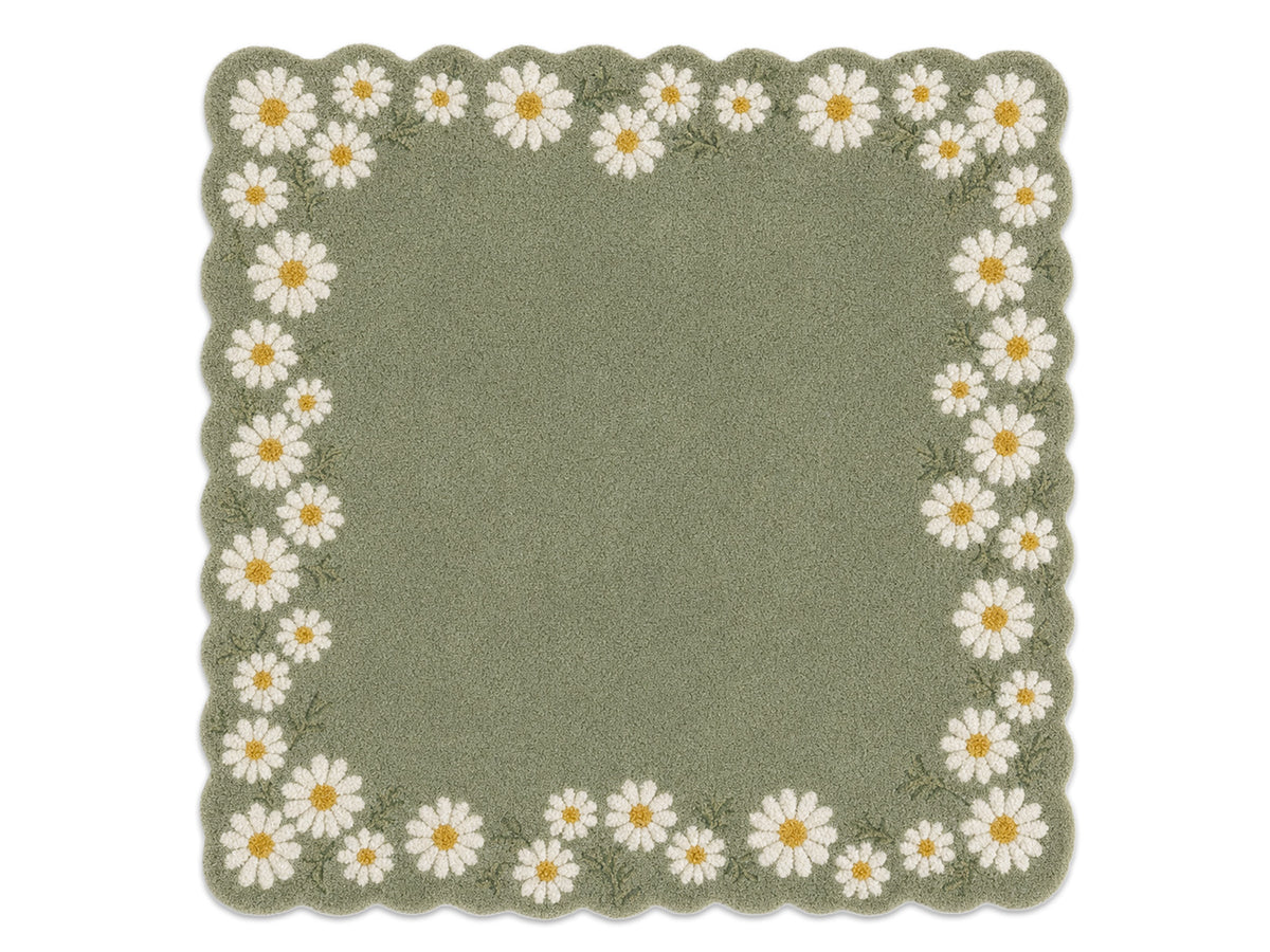 Sage Green Daisy Floral Scalloped Hand-Tufted Rug | Glaring Rugs