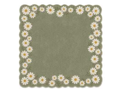Sage Green Daisy Floral Scalloped Hand-Tufted Rug | Glaring Rugs