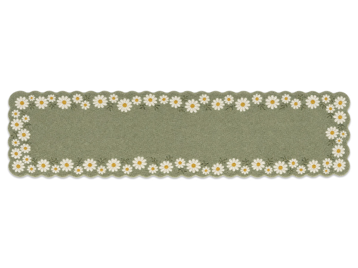 Sage Green Daisy Floral Scalloped Hand-Tufted Rug | Glaring Rugs