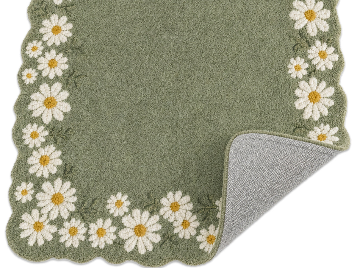 Sage Green Daisy Floral Scalloped Hand-Tufted Rug | Glaring Rugs