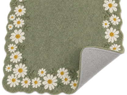 Sage Green Daisy Floral Scalloped Hand-Tufted Rug | Glaring Rugs