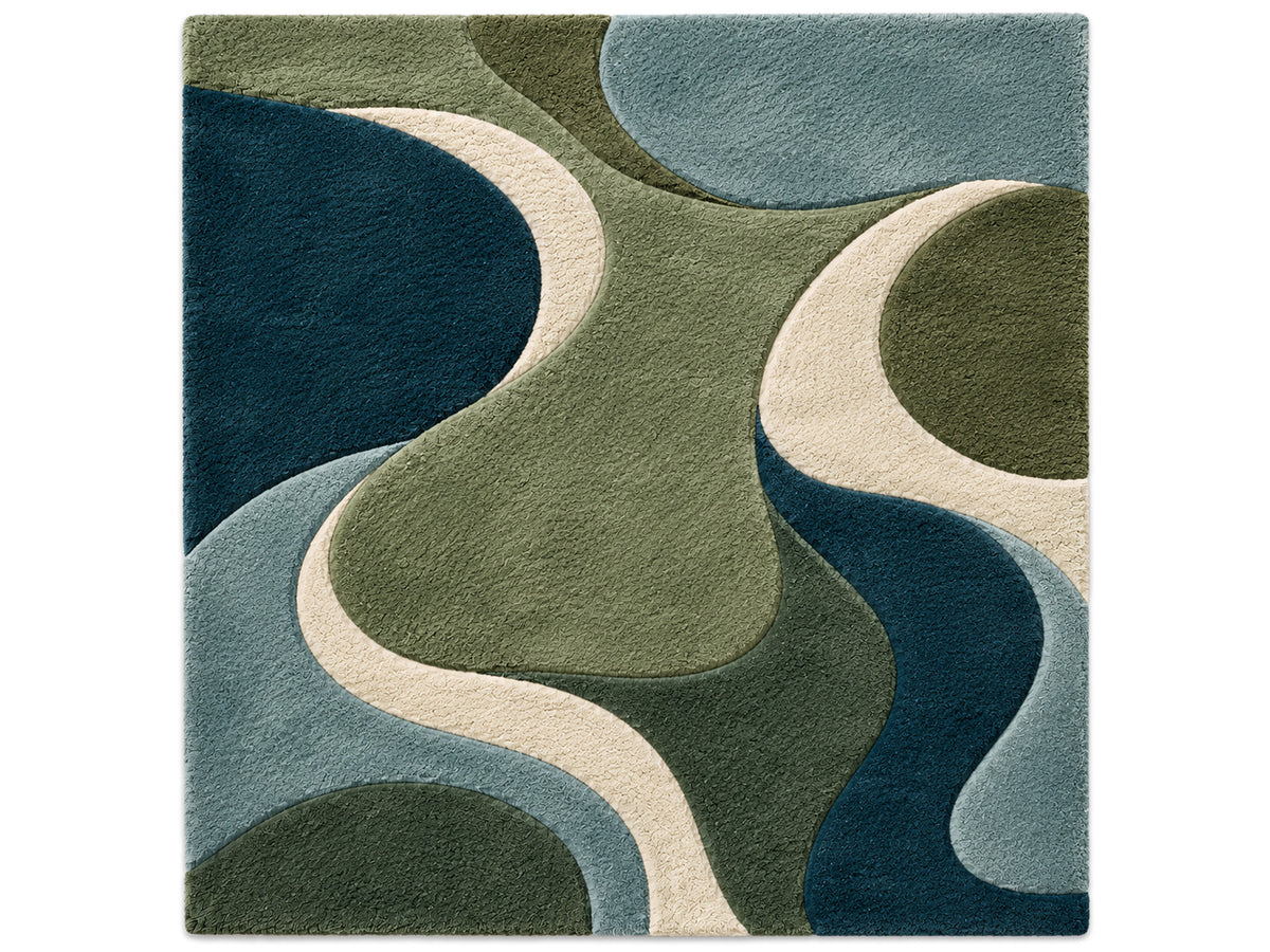 Teal Green Abstract Wave Hand-Tufted Wool Rug