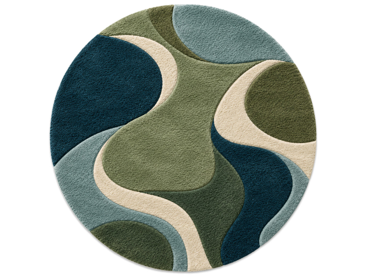 Teal Green Abstract Wave Hand-Tufted Wool Rug