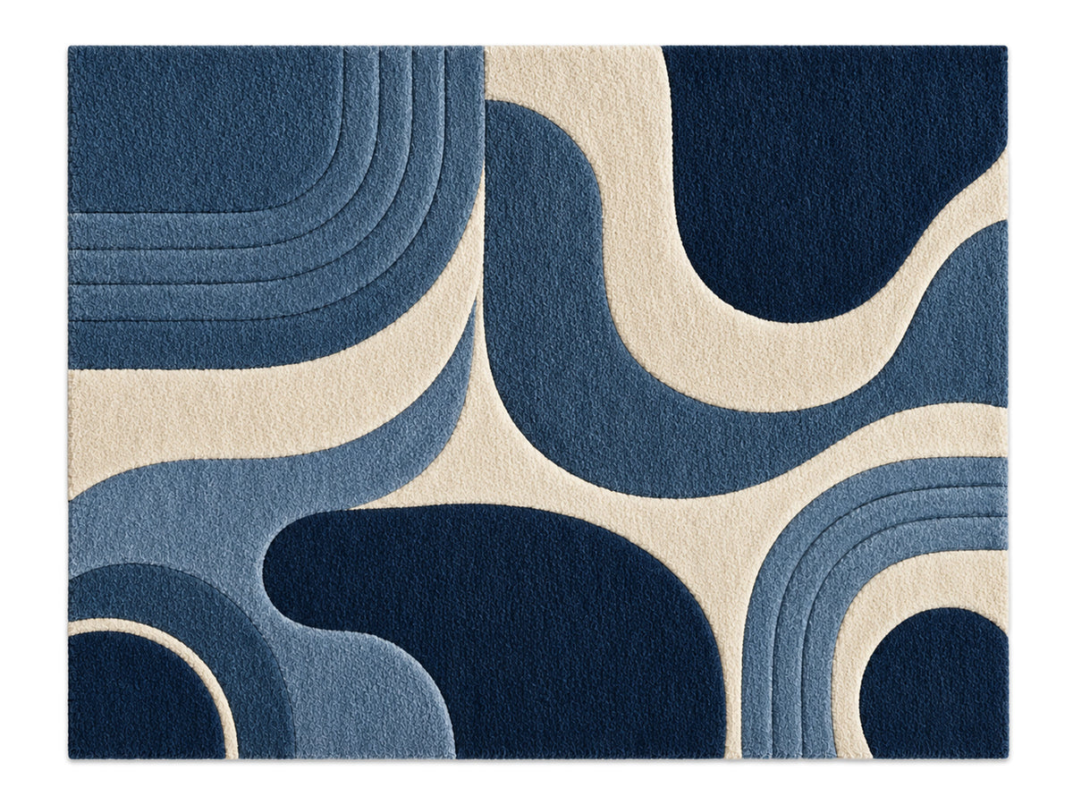 Navy Blue Retro Arch Hand-Tufted Wool Rug
