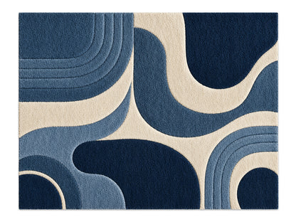 Navy Blue Retro Arch Hand-Tufted Wool Rug