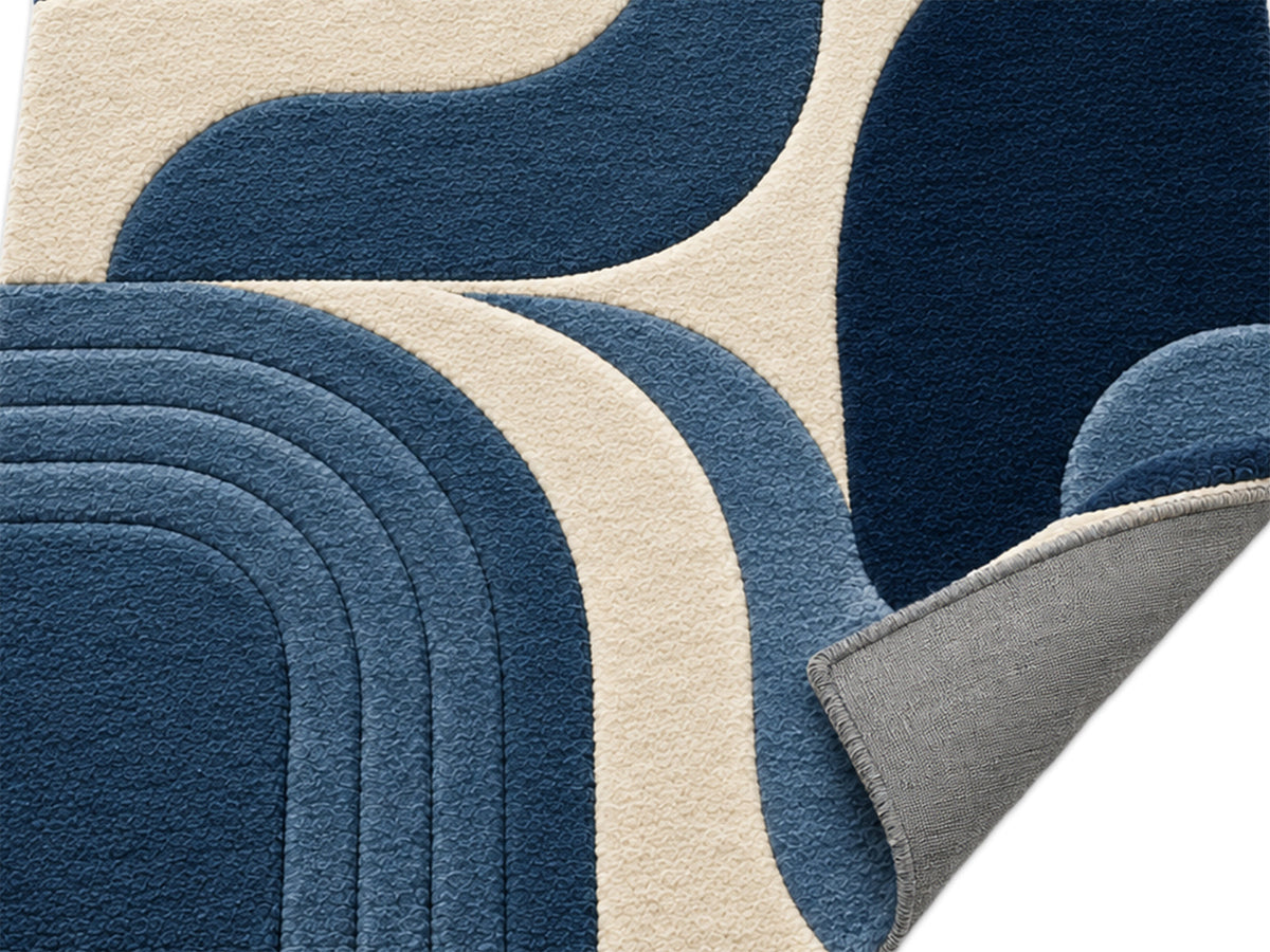 Navy Blue Retro Arch Hand-Tufted Wool Rug