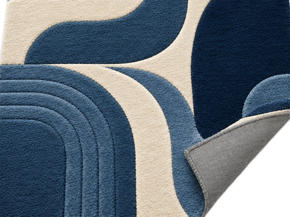 Navy Blue Retro Arch Hand-Tufted Wool Rug