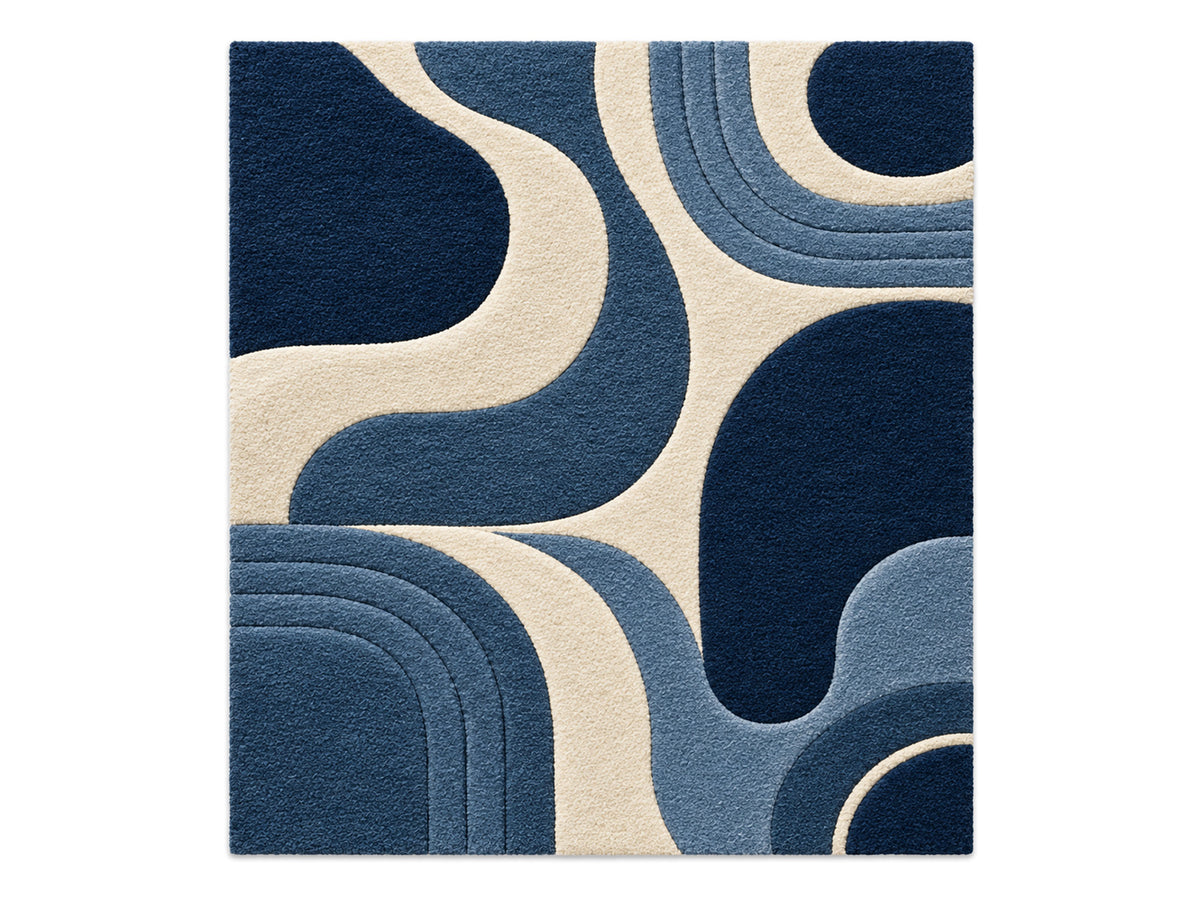Navy Blue Retro Arch Hand-Tufted Wool Rug