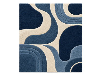 Navy Blue Retro Arch Hand-Tufted Wool Rug
