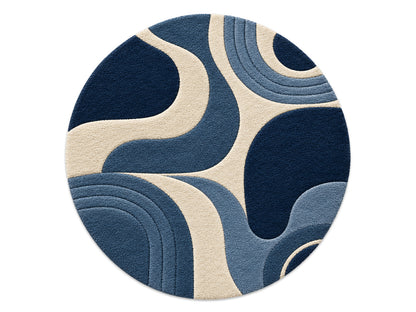 Navy Blue Retro Arch Hand-Tufted Wool Rug