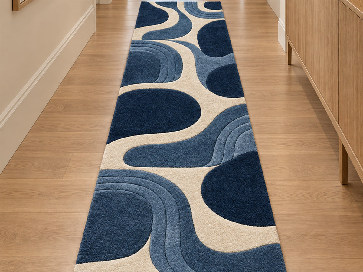 Navy Blue Retro Arch Hand-Tufted Wool Rug