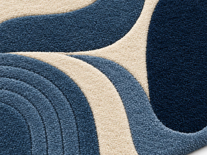 Navy Blue Retro Arch Hand-Tufted Wool Rug