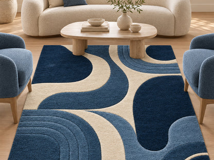 Navy Blue Retro Arch Hand-Tufted Wool Rug