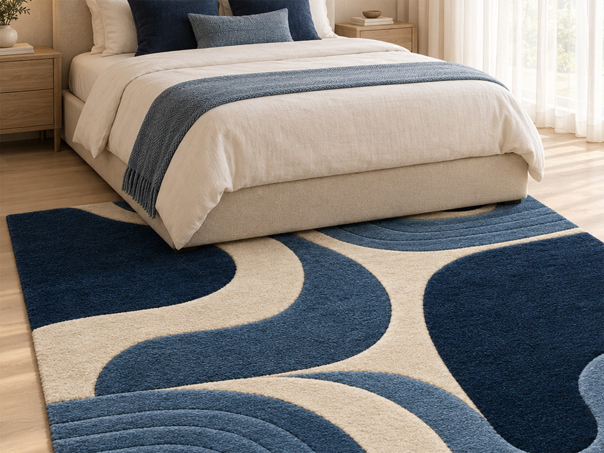 Navy Blue Retro Arch Hand-Tufted Wool Rug