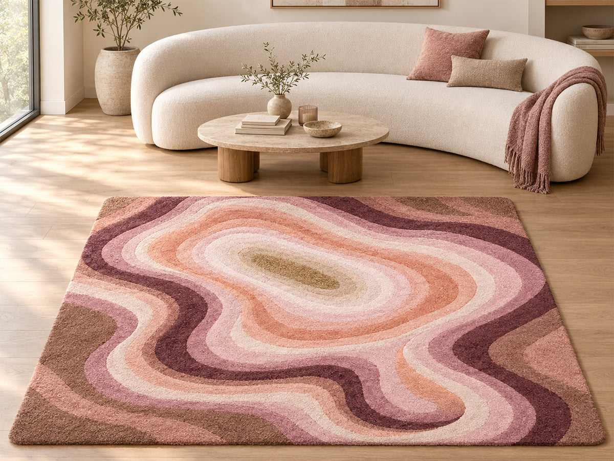 Blush Pink Abstract Topographic Hand-Tufted Wool Rug