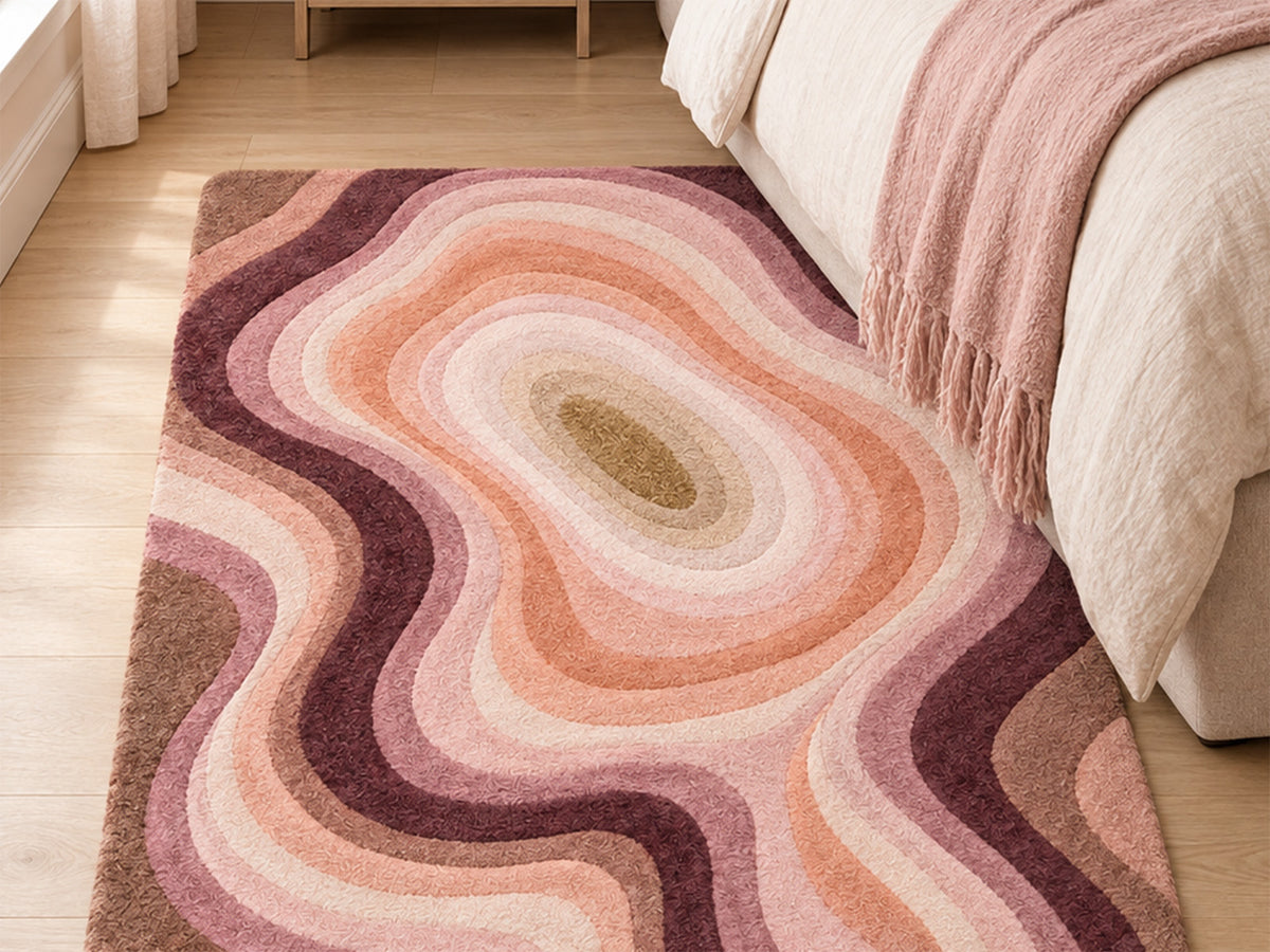 Blush Pink Abstract Topographic Hand-Tufted Wool Rug