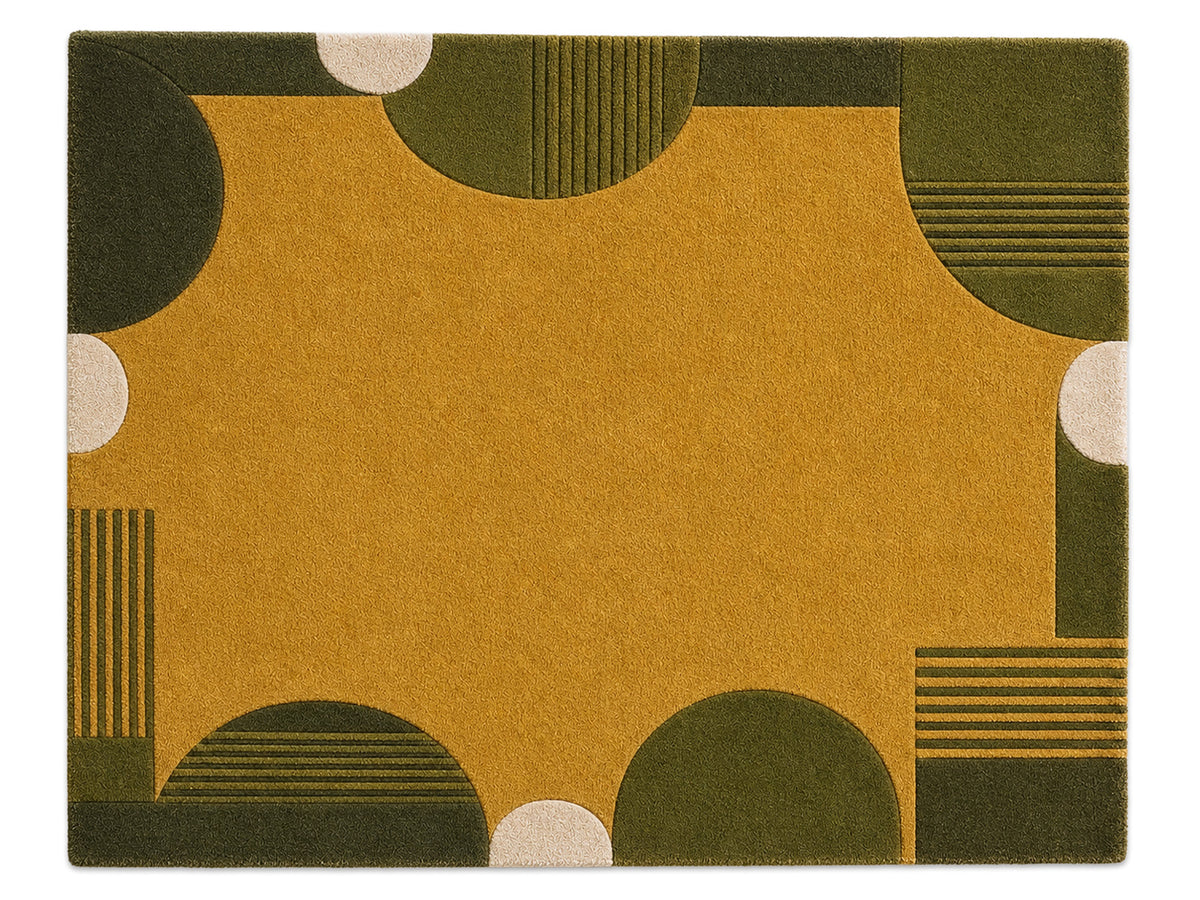 Mustard Gold & Olive Green Geometric Hand-Tufted Wool Rug | Glaring Rugs