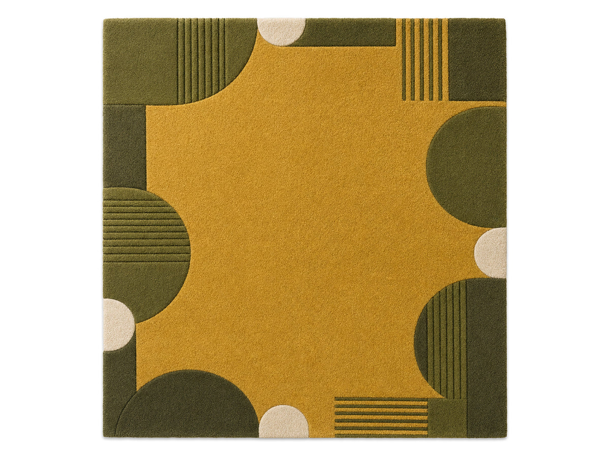 Mustard Gold & Olive Green Geometric Hand-Tufted Wool Rug | Glaring Rugs