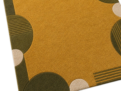 Mustard Gold & Olive Green Geometric Hand-Tufted Wool Rug | Glaring Rugs