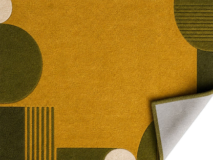 Mustard Gold & Olive Green Geometric Hand-Tufted Wool Rug | Glaring Rugs