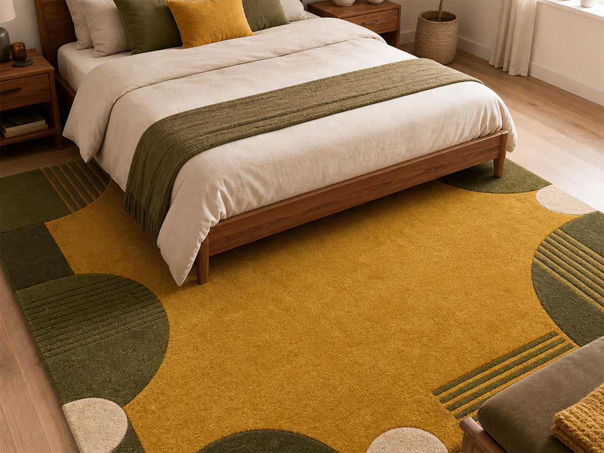 Mustard Gold & Olive Green Geometric Hand-Tufted Wool Rug | Glaring Rugs