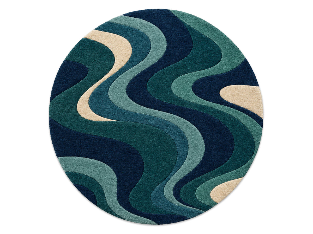 Navy Teal Abstract Wave Hand-Tufted Wool Rug