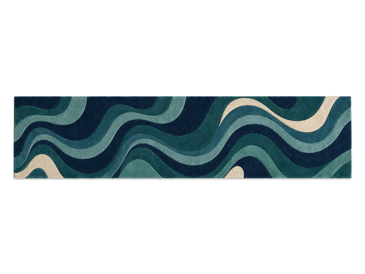 Navy Teal Abstract Wave Hand-Tufted Wool Rug