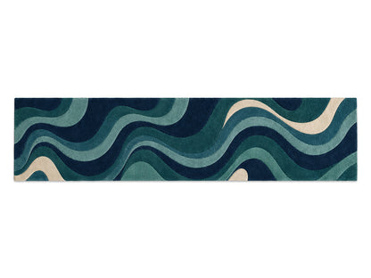 Navy Teal Abstract Wave Hand-Tufted Wool Rug