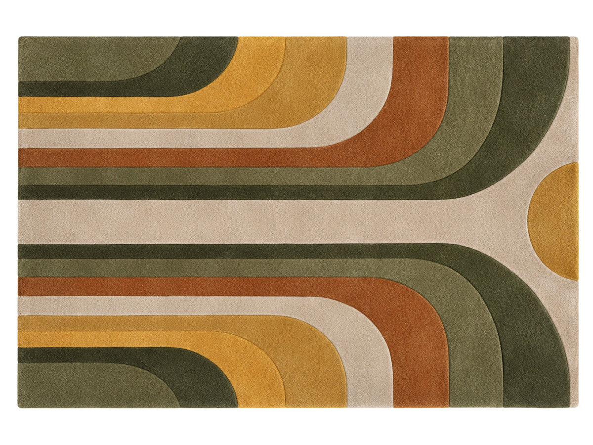Olive Green Mustard Retro Arch Hand-Tufted Wool Rug