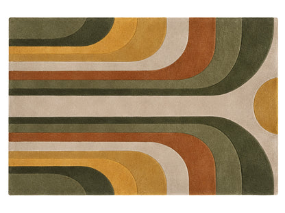 Olive Green Mustard Retro Arch Hand-Tufted Wool Rug